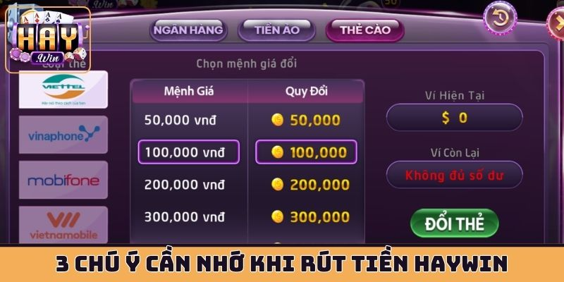 3 chú ý cần nhớ khi rút tiền HAYWIN
