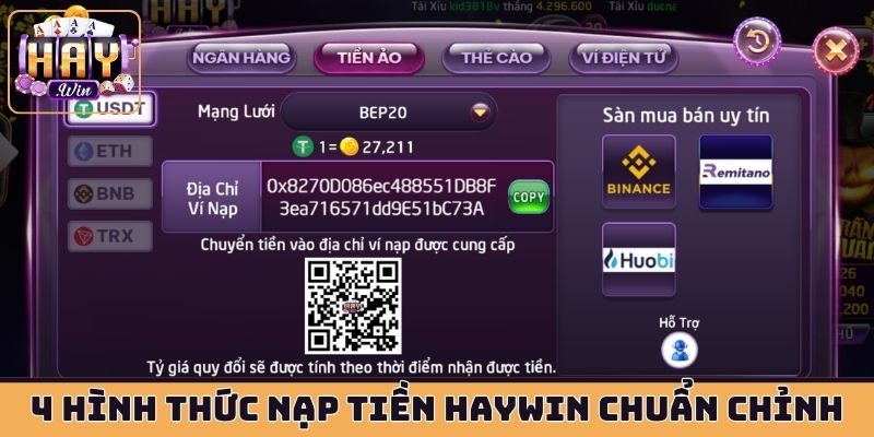 4 hình thức nạp tiền HAYWIN chuẩn chỉnh
